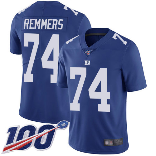 Men New York Giants 74 Mike Remmers Royal Blue Team Color Vapor Untouchable Limited Player 100th Season Football NFL Jersey